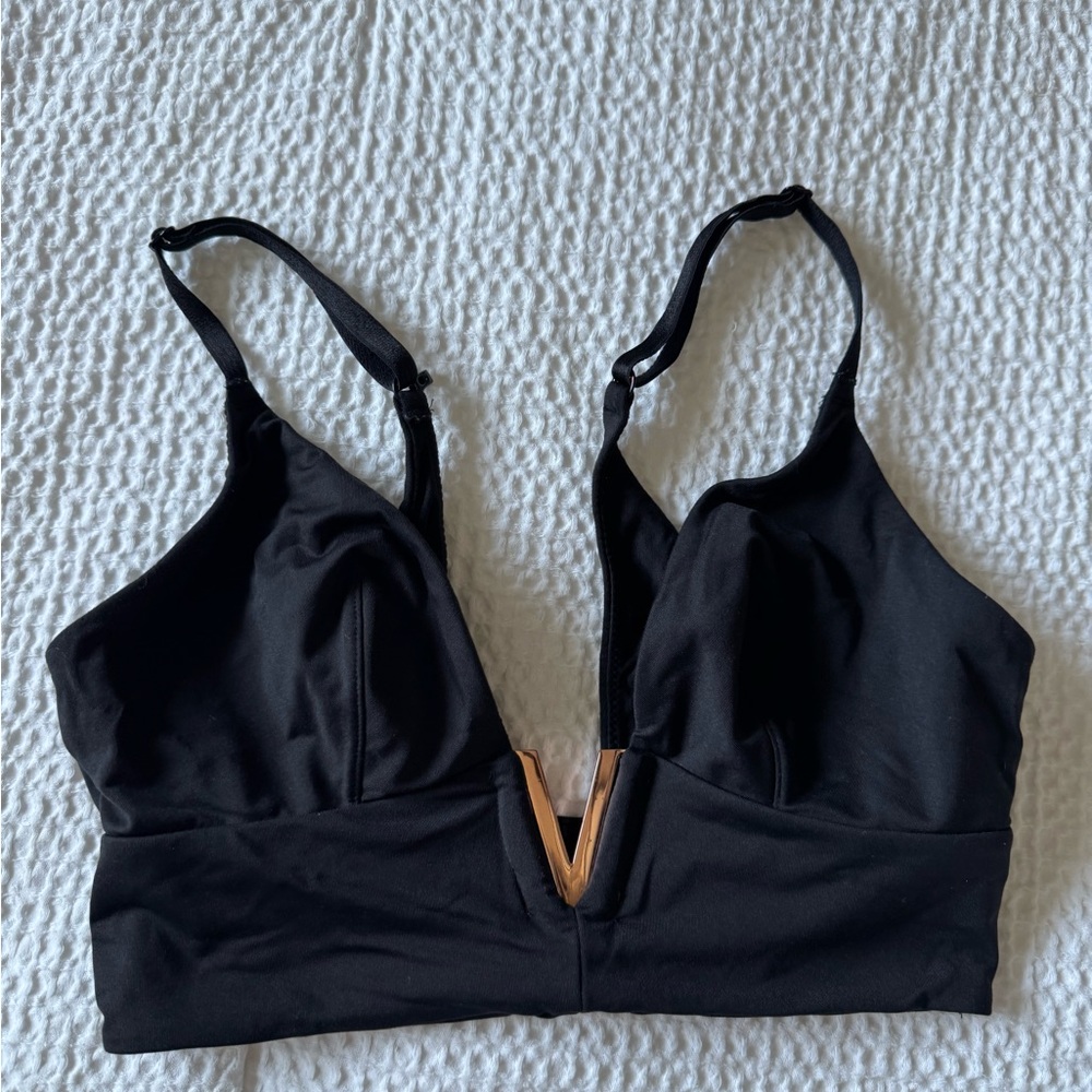 Victoria's Secret Black V-Neck Bra with Gold Detail